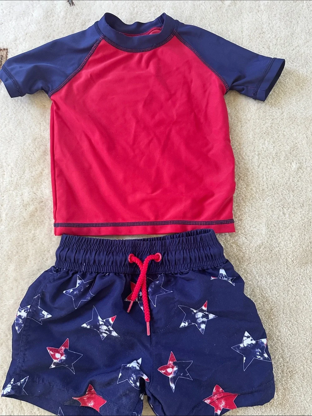 Tommy Bahama Red and Navy Kids Rash Guard Swim Set